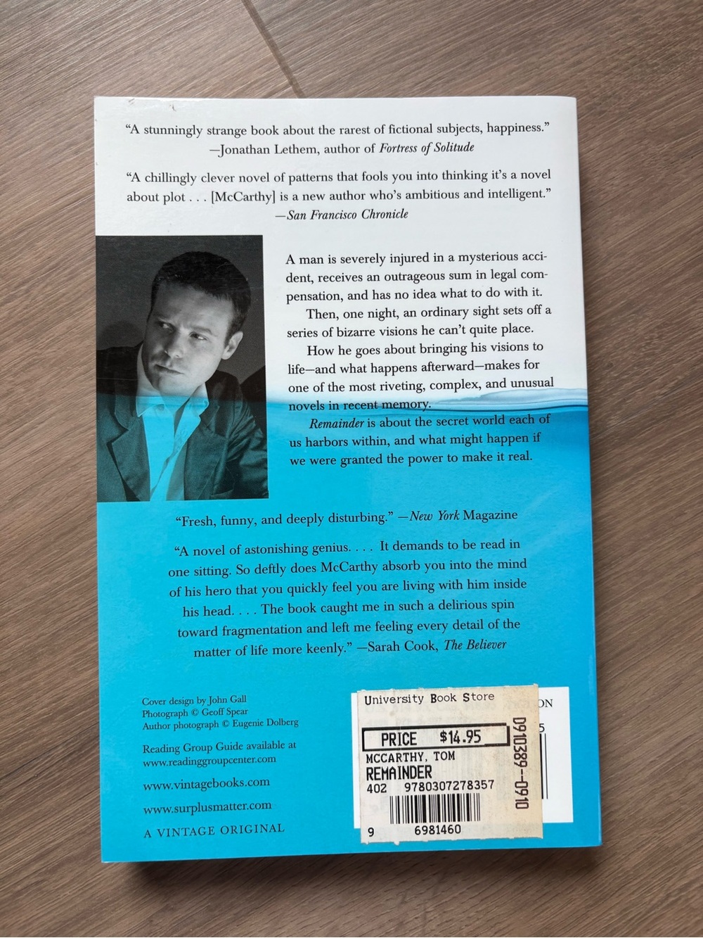 Remainder by Tom McCarthy — Paperback Novel - Picture 2 of 3